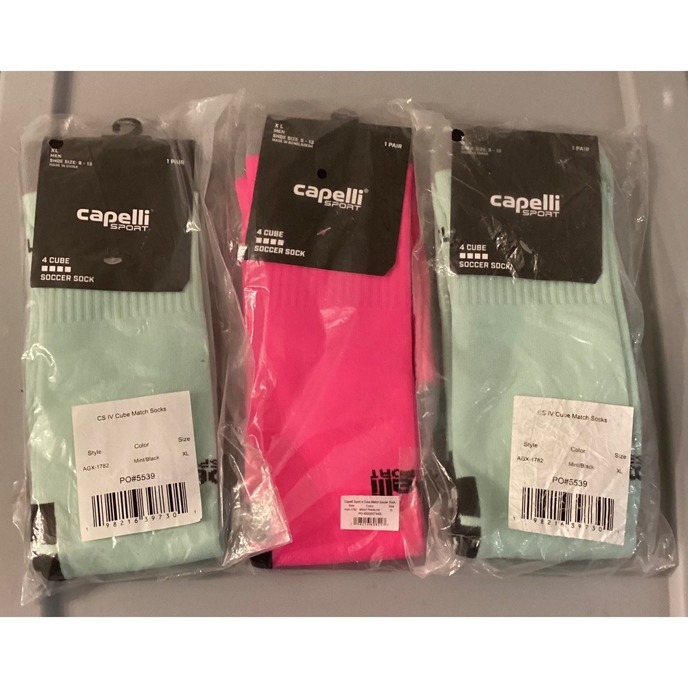 Capelli Sport 4 Cube Soccer Socks 3 Pair Bundle Mint Pink XL Mens Shoe 9-13